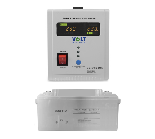 Комплект резервного живлення VOLTIK Polska Sinus Pro 500 E + мультигелева батарея VOLTIK AGM VP-65-12 12V 65Ah Комплект резервного живлення VOLTIK Polska Sinus Pro 500 E + мультигелева батарея VOLTIK AGM VP-65-12 12V 65Ah