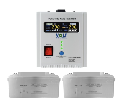 Комплект резервного живлення VOLT Polska SINUS PRO 1000 E 12-230 V + 2х мультигелева батарея VOLTIK AGM VP-65-12 12V 65Ah