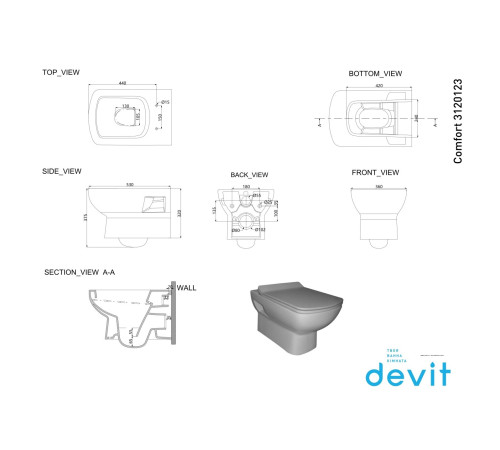 Унітаз підвісний Devit Comfort NEW 3120123 з сидінням slim, soft-close Унітаз підвісний Devit Comfort NEW 3120123 з сидінням slim, soft-close