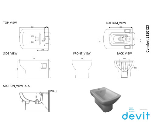 Біде підвісне Devit Comfort New 2120123 Біде підвісне Devit Comfort New 2120123