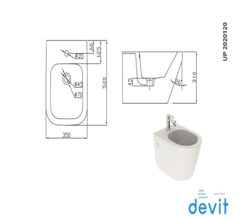 Біде підвісне Devit Up 2020120 з покриттям Extra Clean Біде підвісне Devit Up 2020120 з покриттям Extra Clean