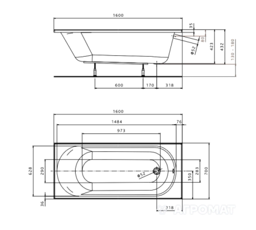 Ванна акрилова Kolo Opal Plus XWP136000N 160х70 см Ванна акрилова Kolo Opal Plus XWP136000N 160х70 см