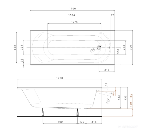 Ванна акрилова Kolo Opal Plus XWP137000N 170х70 см Ванна акрилова Kolo Opal Plus XWP137000N 170х70 см
