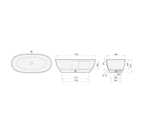 Ванна зі штучного каменю PAA Bella Silkstone VABELS/00 170х80 см Ванна зі штучного каменю PAA Bella Silkstone VABELS/00 170х80 см