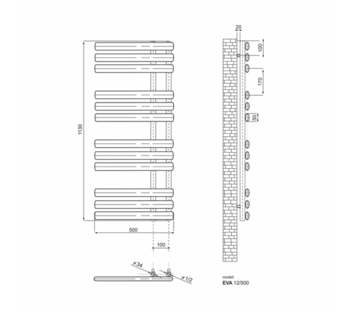 Сушка для рушників дизайнерська Ideale Eva 11 12/1130/500 WHITE Сушка для рушників дизайнерська Ideale Eva 11 12/1130/500 WHITE