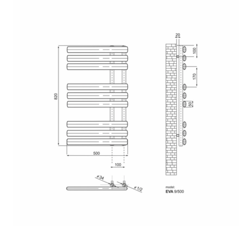 Сушка для рушників дизайнерська Ideale Eva 11 9/820/500 WHITE Сушка для рушників дизайнерська Ideale Eva 11 9/820/500 WHITE