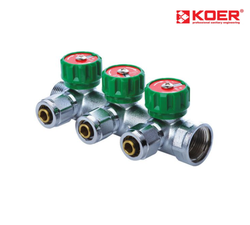 Колектор вентильний KOER KR.1122-3 1”x3 WAYS з фітингом