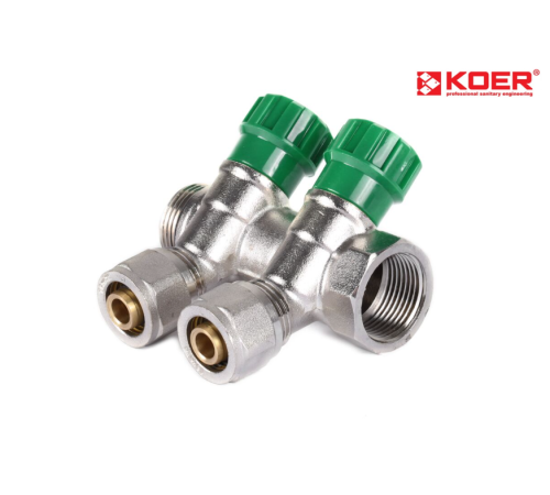 Колектор вентильний KOER KR.1123-2 3/4”x2 WAYS з фітингом під кутом 120°
