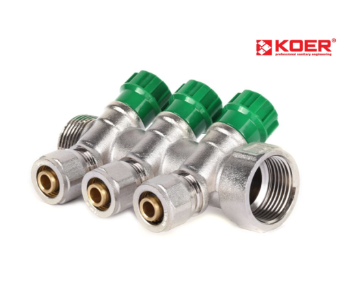 Колектор вентильний KOER KR.1123-3 3/4”x3 WAYS з фітингом під кутом 120° Колектор вентильний KOER KR.1123-3 3/4”x3 WAYS з фітингом під кутом 120°