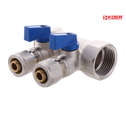 Колектор вентильний KOER KR.1126-2 - 1”x2 WAYS з куля. кранами та фітингом