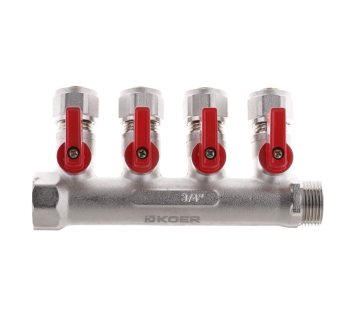 Колектор вентильний KOER KR.1126-3 - 1”x3 WAYS з куля. кранами та фітингом