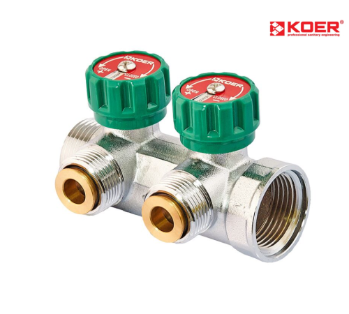 Колектор вентильний KOER KR.1127-2 - 1”x2 - 3/4 WAYS з адаптером (євроконус-площина)