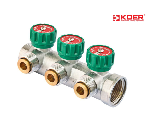 Колектор вентильний KOER KR.1127-3 - 1”x3 - 3/4 WAYS з адаптером (євроконус-площина) Колектор вентильний KOER KR.1127-3 - 1”x3 - 3/4 WAYS з адаптером (євроконус-площина)
