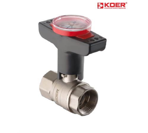 Кран кульовий з пластиковою ручкою та термометром KOER KR.240 - 1" Кран кульовий з пластиковою ручкою та термометром KOER KR.240 - 1"