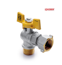 Кран кульовий кутовий KOER YELLOW KR.221.G - 1/2" ГШМ ГАЗ з накиданою гайкою