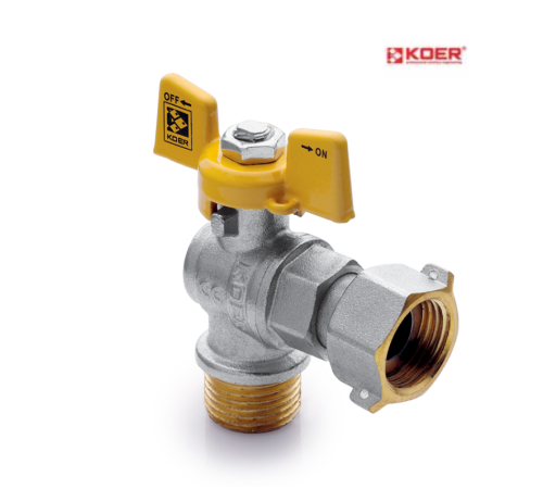 Кран кульовий кутовий KOER YELLOW KR.221.G - 1/2" ГШМ ГАЗ з накиданою гайкою Кран кульовий кутовий KOER YELLOW KR.221.G - 1/2" ГШМ ГАЗ з накиданою гайкою