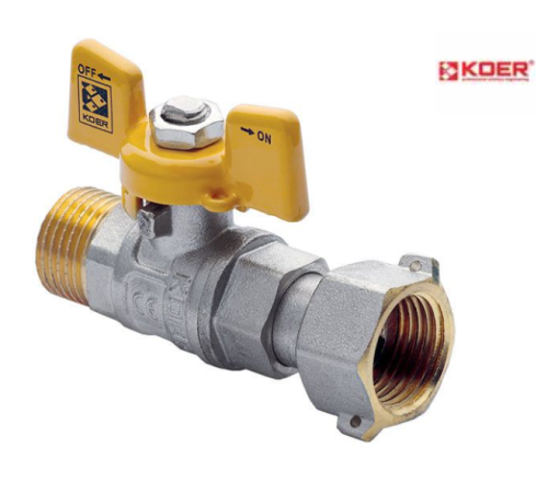 Кран кульовий кутовий KOER YELLOW KR.222.G - 1/2" ГШМ ГАЗ з накиданою гайкою Кран кульовий кутовий KOER YELLOW KR.222.G - 1/2" ГШМ ГАЗ з накиданою гайкою