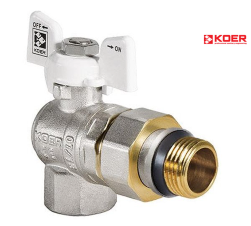 Кран з американкою кутовий KOER WHITE KR.228.W-Gi - 1/2" (антипротечка) Кран з американкою кутовий KOER WHITE KR.228.W-Gi - 1/2" (антипротечка)