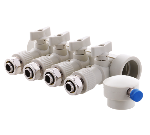 Колектор PPR KOER D40*20 на 4 виходи K0192.PRO з фітингом Колектор PPR KOER D40*20 на 4 виходи K0192.PRO з фітингом