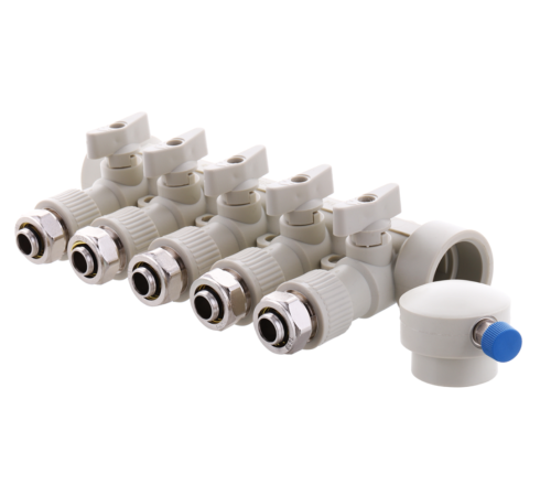 Колектор PPR KOER D40*20 на 5 виходи K0193.PRO з фітингом Колектор PPR KOER D40*20 на 5 виходи K0193.PRO з фітингом