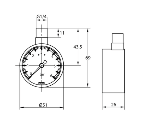 Манометр радиальный KOER KM.630R D=50 мм (0-6 bar) 1/4'' Манометр радиальный KOER KM.630R D=50 мм (0-6 bar) 1/4''