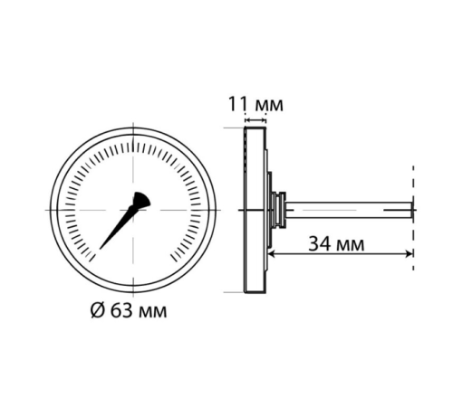 Термометр аксиальный KOER KT.671A 1/2" D63 мм 120 °C Термометр аксиальный KOER KT.671A 1/2" D63 мм 120 °C