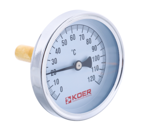 Термометр аксиальный KOER KT.671A 1/2" D63 мм 120 °C Термометр аксиальный KOER KT.671A 1/2" D63 мм 120 °C