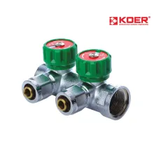 Коллектор вентильный KOER KR.1121-2 3/4”x2 WAYS c фитингом