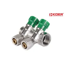 Коллектор вентильный KOER KR.1123-2 3/4”x2 WAYS c фитингом под углом 120°