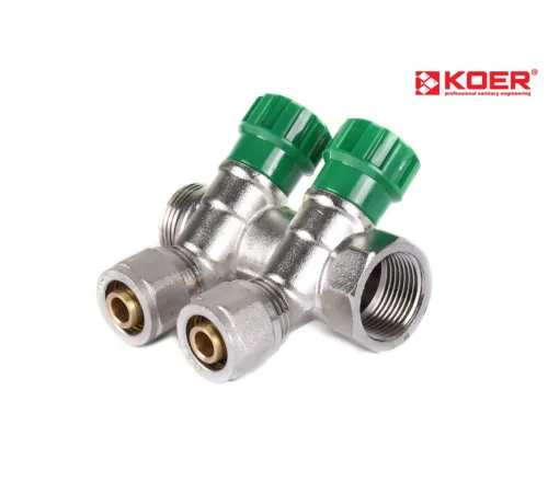 Коллектор вентильный KOER KR.1124-2 1”x2 WAYS c фитингом под углом 120° Коллектор вентильный KOER KR.1124-2 1”x2 WAYS c фитингом под углом 120°