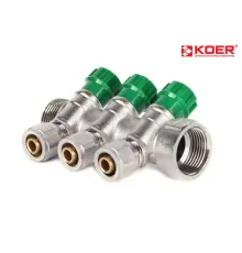 Коллектор вентильный KOER KR.1123-3 3/4”x3 WAYS c фитингом под углом 120°