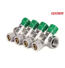Коллектор вентильный KOER KR.1123-4 3/4”x4 WAYS c фитингом под углом 120°