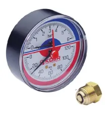 Термо-Манометр аксиальный KOER KM.802A D=80 мм (0-4 bar) 1/2''