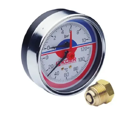 Термо-Манометр аксиальный KOER KM.812A D=80 мм (0-6 bar) 1/2'' Термо-Манометр аксиальный KOER KM.812A D=80 мм (0-6 bar) 1/2''