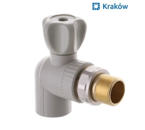 Кран PPR радиаторный угловой Krakow (КБУ) D25*3/4 (латунный шток) Кран PPR радиаторный угловой Krakow (КБУ) D25*3/4 (латунный шток)